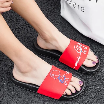 Mulheres De Verão, Chinelos De Quarto Slide Sandálias Do Cão Dos Desenhos Animados Mãe Bothe Deslizar Sobre Sapatos De Flip-Flops Sola Macia Praia Zapatillas Mujer