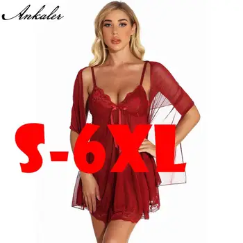 2020 6Xl Plus Size Vermelho Lingere Exóticas de Mulheres de Lingerie Sexy Vestido de Boneca Conjunto Laço de Dormir Sedas Halter Sexy de Dormir PS-159