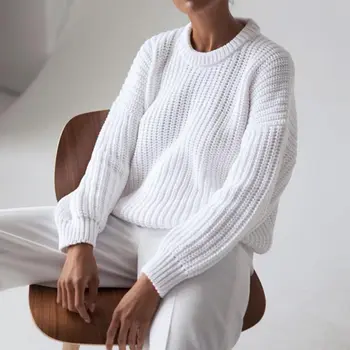 O decote solto mulheres tricô camisola manga Longa feminina outono inverno camisola Casual high street estilo Pulôver de 2020