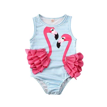 Pudcoco NÓS Estoque de 0-4 anos de Flamingo Kid Menina de Bikini Swimwear Body de Mangas de Impressão Animal calção de Banho, Maiô de Praia