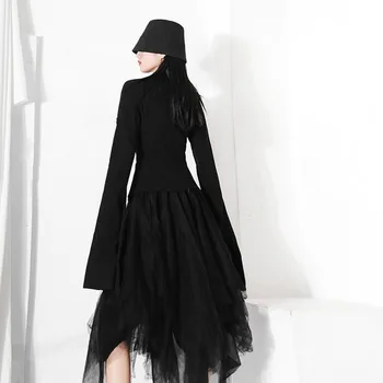 LANMREM multi botão preto Outono 2020, com reflexos mangas street wear rodada-pescoço regular de malha T-shirt da moda feminina maré 2A1384