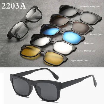 Bellcaca Espetáculo Armação de Óculos feminino masculino Com 5 clipe de Óculos de sol Polarizados Magnético Adsorvente Para o sexo Masculino Óculos BC403