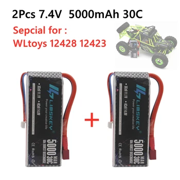 2PCS Nova Versão Rc Bateria Lipo 2S 7.4 V 5000mah 30C Max 60C para Wltoys 12428 12423 1:12 RC Car peças de Reposição
