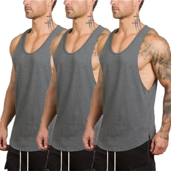 3 pack Sólido Musculação Tops Homens Treino de Ginásio de Fitness sem mangas de camisa Masculina do Verão do Algodão da Moda Casual Singlet Colete