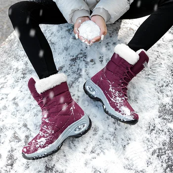 De Inverno, as Mulheres Sapatos de Caminhada Impermeável de Alta Qualidade Quente Meados de Bezerro Botas de Neve de Mulheres Confortáveis Botas de Senhoras chaussures femme