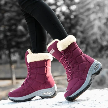 De Inverno, as Mulheres Sapatos de Caminhada Impermeável de Alta Qualidade Quente Meados de Bezerro Botas de Neve de Mulheres Confortáveis Botas de Senhoras chaussures femme