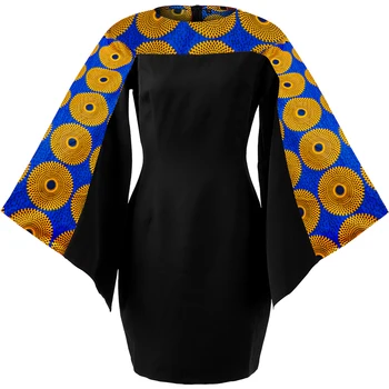 Africano de vestidos para mulheres de manga longa vestido preto slim vestido vestido de outono tradicional africana impressão vestido de mulher fashion dress