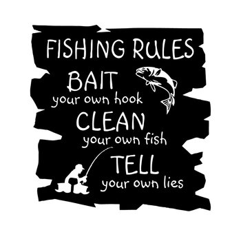 Engraçado Regras De Pesca De Vinil Arte De Parede Decalques De Pesca Letras Adesivo De Parede Para Casa, Decoração Sala De Estar
