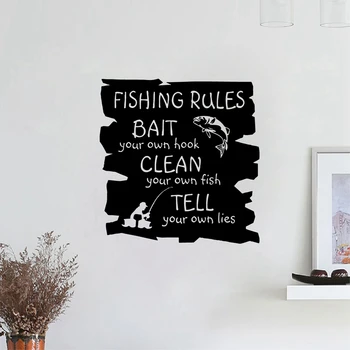 Engraçado Regras De Pesca De Vinil Arte De Parede Decalques De Pesca Letras Adesivo De Parede Para Casa, Decoração Sala De Estar