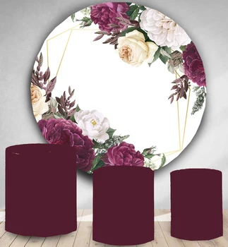 Flor do casamento pano de fundo Redondo Painel círculo de fundo chuveiro nupcial festa decoração de doces mesa de sobremesa banner personalizar o texto