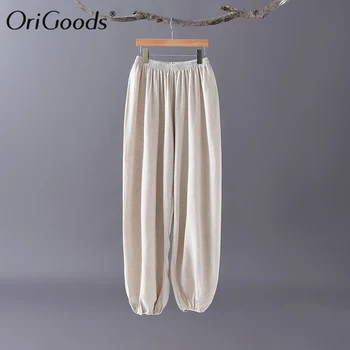 OriGoods Mulheres Calças de Linho de estilo Chinês, Elástico na cintura de Calças Frouxas Qigong, Tai Chi Roupas Calças de Linho para as Mulheres C259