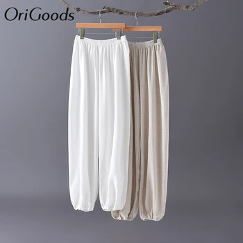 OriGoods Mulheres Calças de Linho de estilo Chinês, Elástico na cintura de Calças Frouxas Qigong, Tai Chi Roupas Calças de Linho para as Mulheres C259