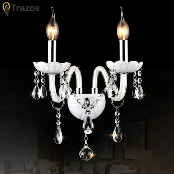 Luxo Candeeiro de Parede, Iluminação de estilo Europeu, luzes de parede de espelho frontal da lâmpada de cabeceira, candeeiro de cristal da lâmpada de Parede, lâmpada do quarto