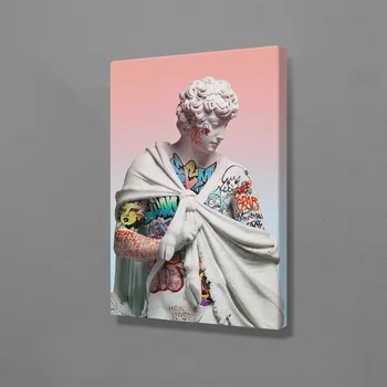 Vaporwave esculturas de arte moda cartaz Pintura de Parede Decoração Arte Emolduradas em Madeira de Lona Imprime Sala de estar, Casa de quadros Decoração