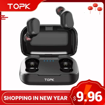 TOPK fones de ouvido sem Fio TWS Bluetooth v5.0 Display de LED de Fone de ouvido Bluetooth Esportes Impermeável fones de ouvido auricular Suporte iOS/Android
