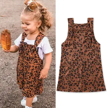 Reino UNIDO Bebê Crianças Roupas de Meninas Leopard Bib Chaves Macacão Vestidos de Roupa 1-6Y