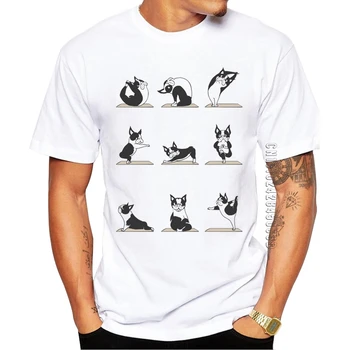 Moda masculina de Boston Terriers T-Shirt Algodão em torno do Pescoço Tops Hipster Esqueleto Impresso T-Shirts