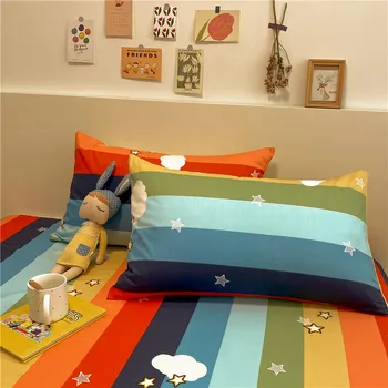Colorido Céu Estrelado de Algodão dos desenhos animados de Capa de Edredão de Cama de Linho Equipado Folha de Fronhas roupa de cama Queen Size 4PCS Twin 3PCS