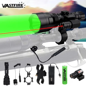 C8 XML Q5 Tática de Caça Lanterna Rifle Lanterna Armas Luz+Laser do Ponto de Vista+Mudar+2*20mm do Trilho de Montagem em Barril+18650 Bateria+Carregador