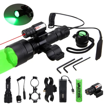 C8 XML Q5 Tática de Caça Lanterna Rifle Lanterna Armas Luz+Laser do Ponto de Vista+Mudar+2*20mm do Trilho de Montagem em Barril+18650 Bateria+Carregador