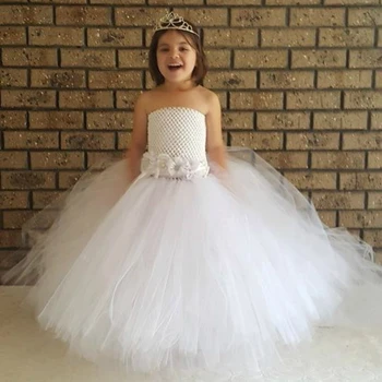 Princesa Vestidos da Menina de Flor para a Festa de Casamento com Flora Correia Branco com Bebê Menina Batismo Menina de Vestido Tutu Vestido para Festa de Ocasião