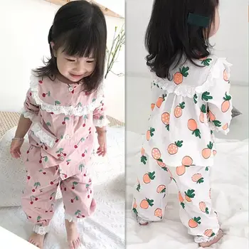 Primavera, Outono, New Kids Pijama conjunto de Cereja, Morango Impressão de Crianças Pijama Bebê Menino Menina Pijamas Mangas compridas Pijamas de Crianças