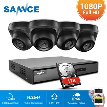 SANNCE 8CH 1080N DVR CCTV Sistema de 4pcs 1080P Câmeras da Segurança da Abóbada do IR do Interior Impermeável Exterior de Vigilância de Vídeo de CFTV Kit