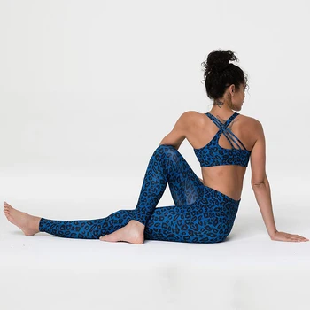 WOHUADI Sexy impressão 3D Sutiã Conjunto de Yoga de Roupas femininas Terno de Ginásio de Esportes desgaste Leopard Cintura Alta, Calças Femininas