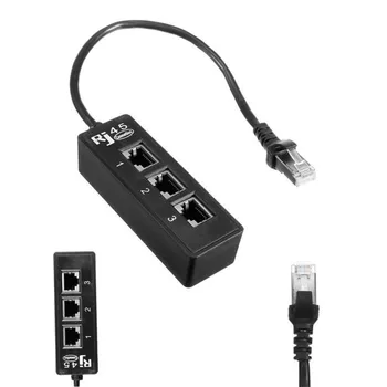 1pc RJ45 1 a 3 Socket de Rede Ethernet LAN Cabo Divisor de Estender o Conector do Adaptador