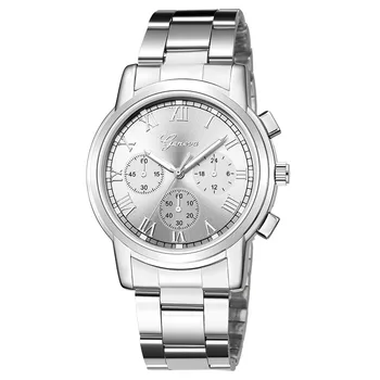 Genebra Mulheres Relógio Elegante Marca Famosa De Luxo Prata Relógios De Quartzo Do Aço De Senhoras Antigo De Genebra, Relógios De Pulso Relógio De Presente 533
