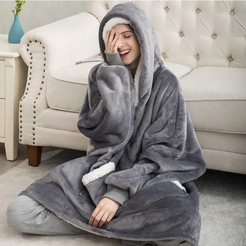 Inverno de grandes dimensões Capuz de Moletom Mulheres Gigante Capuz Casaco Macio Cobertor com Manga Quente Manto de Lã de TV Cobertor Hoodies Mulheres