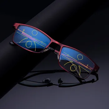MEIXI armação de Metal multi foco óculos progressivos lente de resina mulheres homens Anti-luz azul óculos de leitura +1.0 1.5 2.0 2.5 3.0 3.5