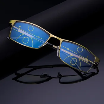 MEIXI armação de Metal multi foco óculos progressivos lente de resina mulheres homens Anti-luz azul óculos de leitura +1.0 1.5 2.0 2.5 3.0 3.5