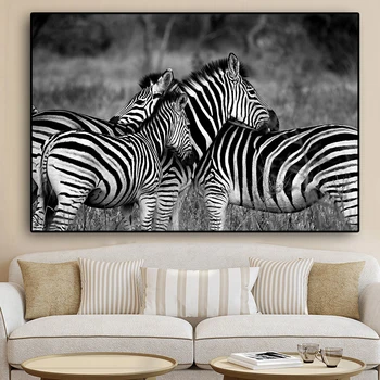 Preto e Branco Zebra Africana Animal Selvagem Paisagem Tela de Pintura de Cartazes e Estampas Cuadros Arte de Parede de Imagem Para a Sala de