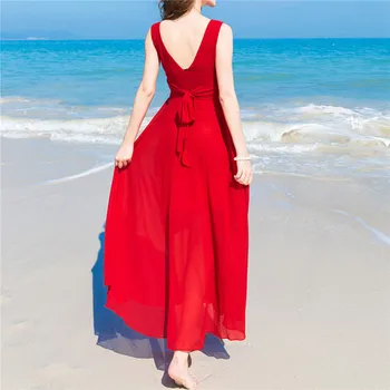 TingYiLi Elegante Maxi Vestido Das Mulheres De Praia No Verão Boho Vestido Roxo Amarelo Azul Preto Vermelho Vestido Chiffon