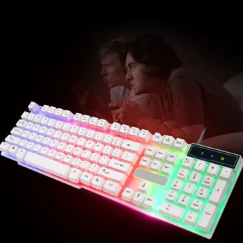 Colorido arco-íris Iluminado por LED de luz de fundo USB com Fio de Jogos para computador Teclado Três Zonas Ajustável RGB Respiração Efeito de Luz