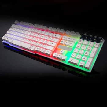 Colorido arco-íris Iluminado por LED de luz de fundo USB com Fio de Jogos para computador Teclado Três Zonas Ajustável RGB Respiração Efeito de Luz