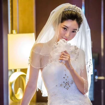 Branco Marfim Duas Camadas De Véu De Noiva Com Cristais Frisado Véu De Noiva Com Combe Acessórios Do Casamento 2019 Nova Chegada