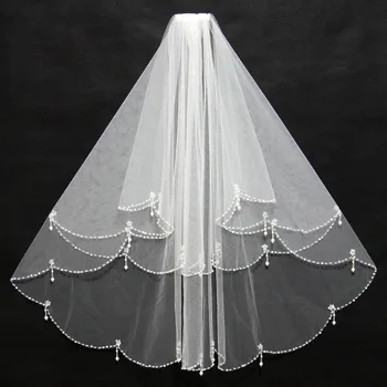 Branco Marfim Duas Camadas De Véu De Noiva Com Cristais Frisado Véu De Noiva Com Combe Acessórios Do Casamento 2019 Nova Chegada