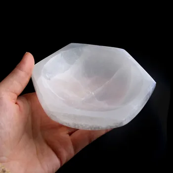 Branco Natural Selenita Rodada Bacia De Pedra De Cristal Cinzeiro De Yoga, Meditação De Cura Aromaterapia Recipiente De Velas De Decoração