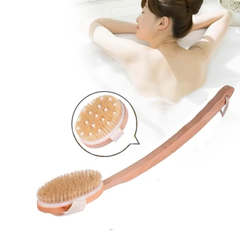 Banho Escova para Pele Seca Canto externo Escova-Escova de Longa com Punho de Madeira-Macia Barba Escova com Cerdas de Cabelo