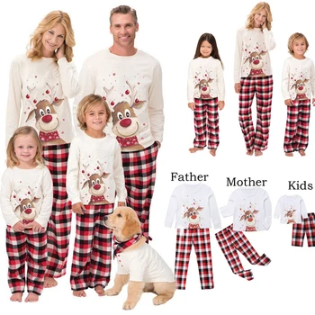 2020 Natal da Família Pijama Conjunto de Veado Impressão de Adultos Mulheres Crianças de Família de Correspondência de Roupas de Natal da Família Pijamas 2PCS Conjuntos de Top+Calça
