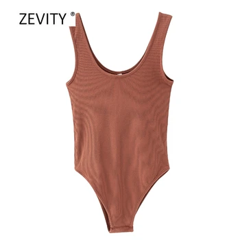 Zevity Novas Mulheres da moda cor sólida emagrecimento bodys femininos chique o pescoço colete sem mangas blusa de lazer playsuits tops LS6922