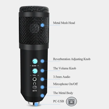 Microfone Condensador USB de Gravação em Estúdio BM858 Profissional Microfone do Computador Kit para o YouTube Vocais de Voz