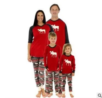 Natal pai-filho explosões Europeu e Americano veado pai-filho naipes Masculino e feminino manga longa pijamas de algodão