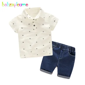 Babzapleume Primavera, Outono kids moda infantil de roupas para o bebê meninos se ajustar t-shirt+short jeans crianças conjuntos de vestuário 2pcs BC1489