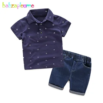 Babzapleume Primavera, Outono kids moda infantil de roupas para o bebê meninos se ajustar t-shirt+short jeans crianças conjuntos de vestuário 2pcs BC1489