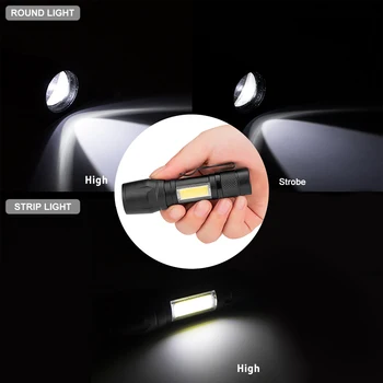 Portable 3 Modos Lanterna por AA Bateria MIni Lanterna XPE COB USB recarregável Lâmpada de Acampamento de Caça, de Trabalho Tocha Flashlamp