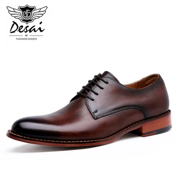 DESAI Marca 2020 Novos Homens de verdadeiro Sapatos de Couro de Negócios Vestido Elegante Cavalheiro Sapatos Simples do Estilo Britânico de Sapatos de Casamento Preto