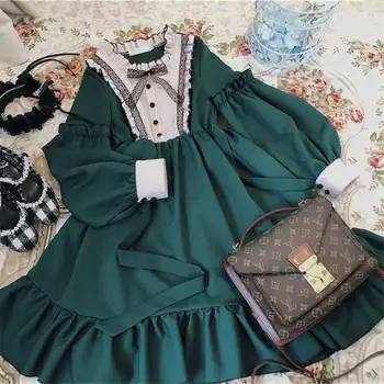 Doce De Limpeza Retro Cetim Festa De Halloween Traje Kawaii Garota Gótica Vitoriana Da Inglaterra Vestido De Downton Abbey Verde Lolita Dress